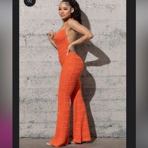 Melrose With Love Stretchy Yarn Jumpsuit Orange Size S, M, and L NWT